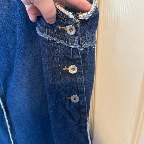 Me And You Women’s Y2K Denim Frayed Midi Dress Size 2X Casual Side Buttons - Picture 3 of 9